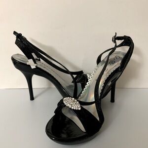 - Rhinestone Black Satin Heels Size 7.5